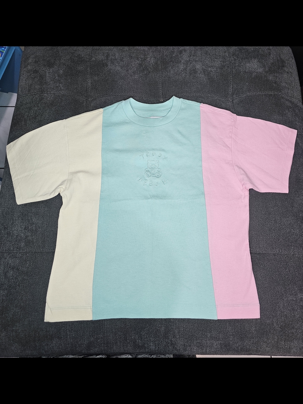 Teddy Fresh Box Crop Top Shirt Womens Small Green Pastel Color Block Striped